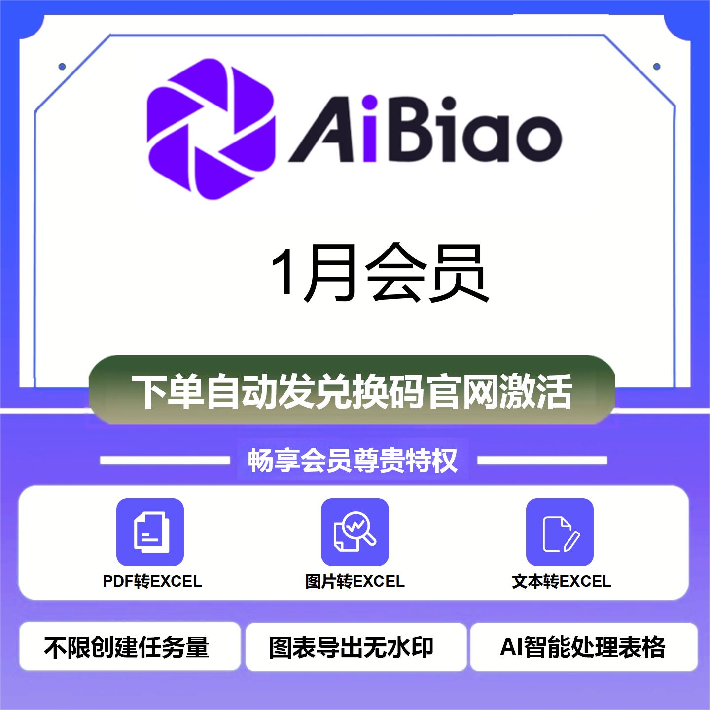 【官方卡密】AiBiao.CN数据生可视化图表会员『1个月』限价15.92元